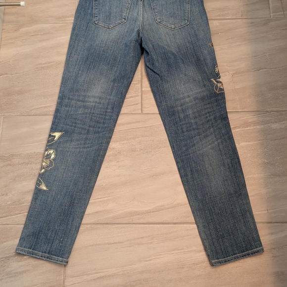 White House Black Market Blue Skinny Jeans with Gold Floral Accents - Picture 5 of 9